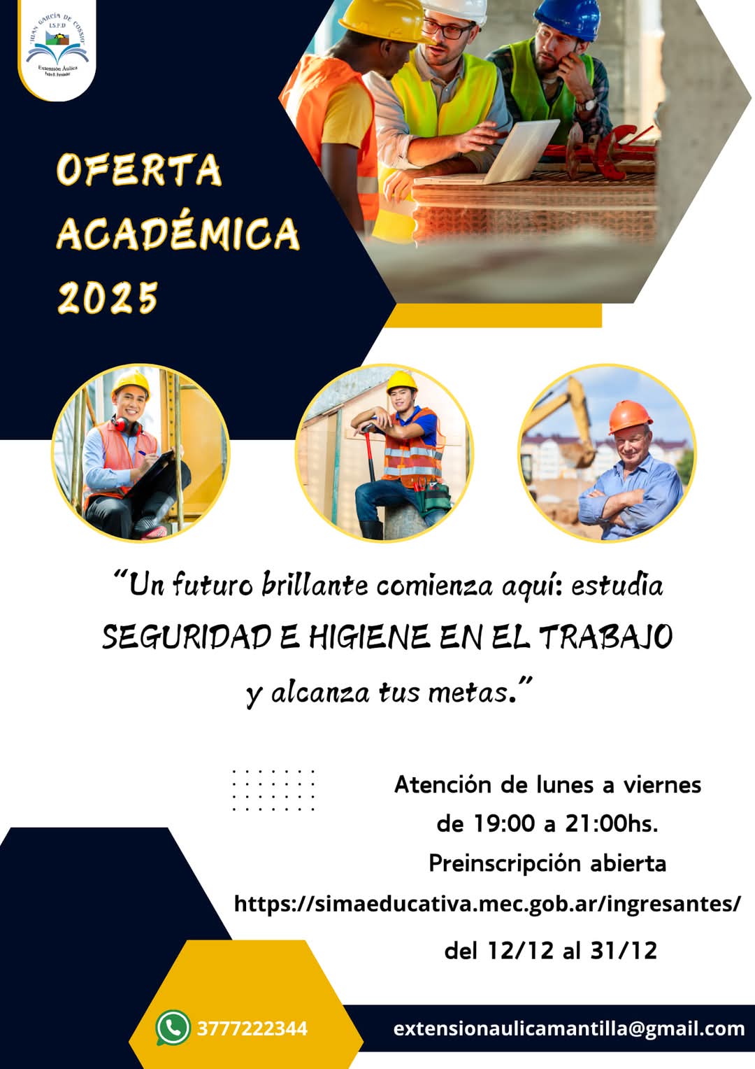 Mantilla: Oferta académica 2025: Tecnicatura en Higiene y seguridad en el trabajo